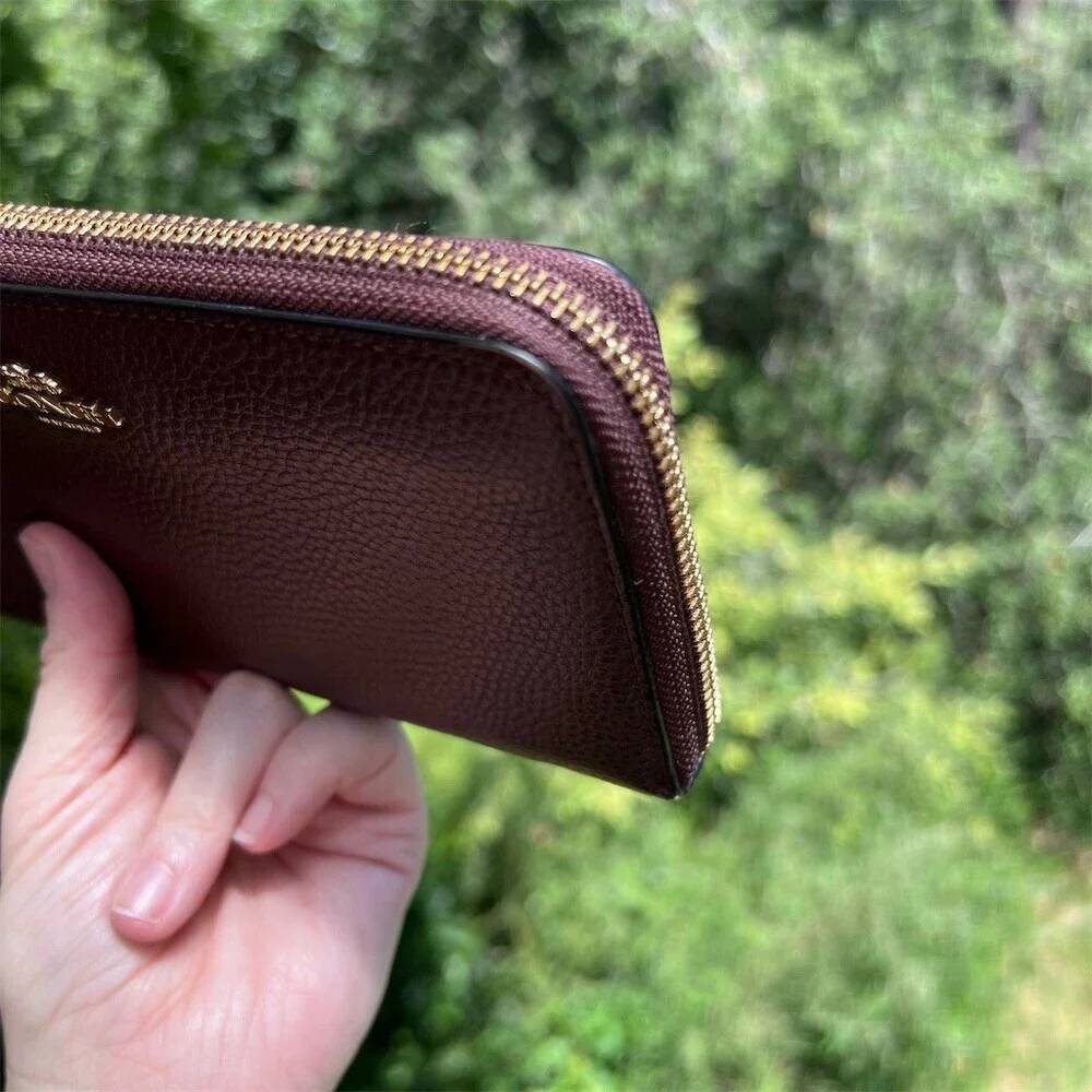 COACH Long Zip-Around Wallet Brown Pebble Leather Gold Hardware AUTHENTIC